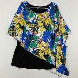 Roaman's size 1X Multi Color Leaf Tropical Flowy Artsy Layered Blouse Elegant